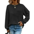 thumbnail image 6 of TEMOFON Womens Waffle Knit Tops Crew Neck Long Sleeve Shirts Casual Trendy Womens Clothes Blouses Basic Tee Sweatshirts Pullover with Pocket Fall Business Tops, 6 of 10