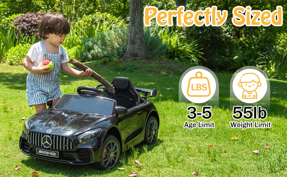 Winado 12V Kids Ride On Car for Toddlers, Licensed Mercedes Benz AMG GTR, Powered Electric Vehicle with 2.4G Remote Control, Black