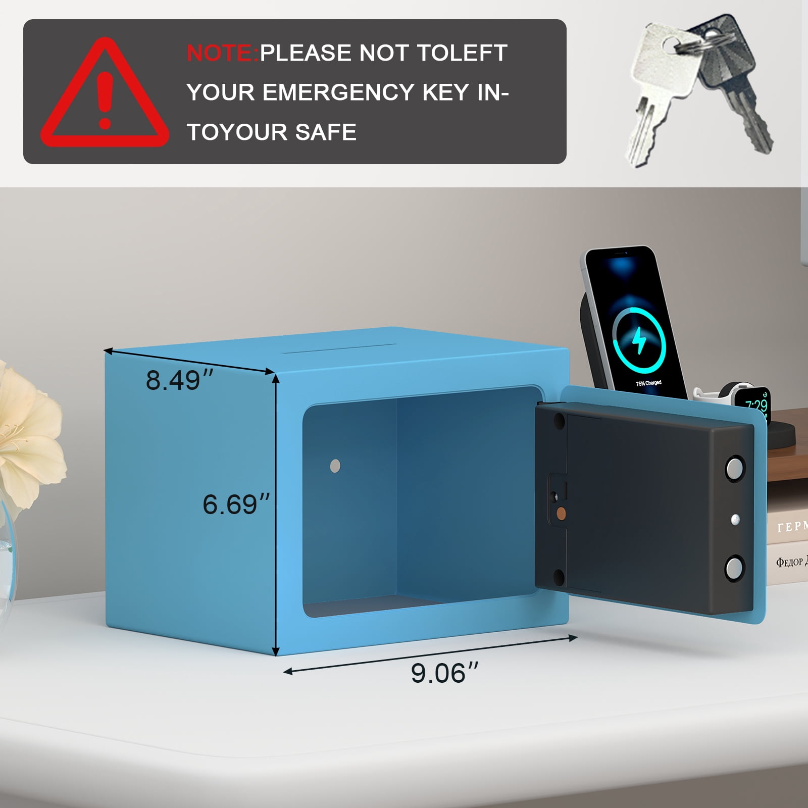 Secure Safe With Key And Password Money Home Safe, 0.23 Cubic Feet Small Safe, Mini Storage Cabinet, Suitable For Home Use, Can Store Money, Documents, And Valuable Items