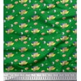 thumbnail image 1 of Soimoi Green Japan Crepe Satin Fabric Fish & Shells Ocean Print Fabric by Yard 42 Inch Wide, 1 of 3