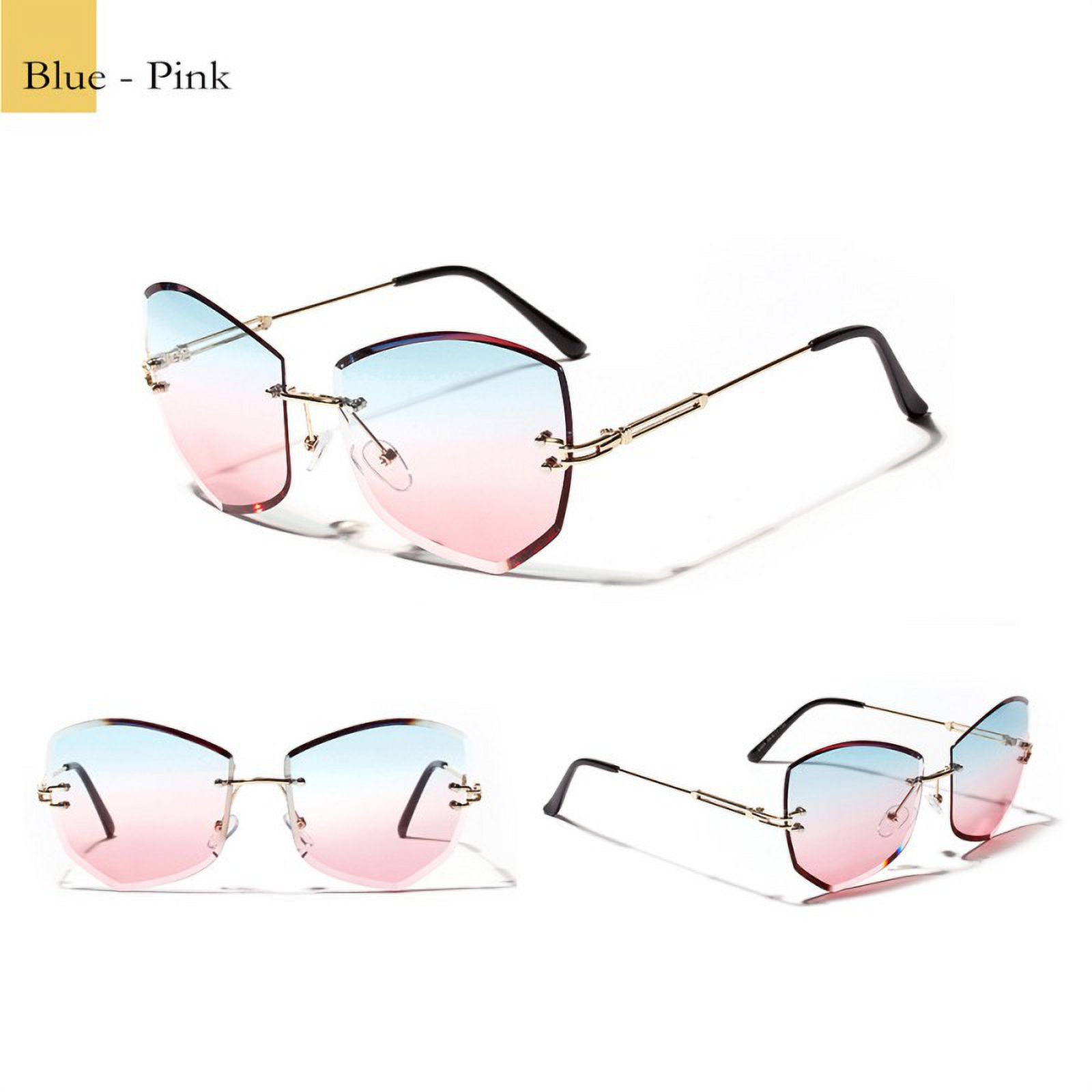 Women Shades Rimless Sunglasses Cat Eye Diamond-shaped Lens Sunglass Metal Frame Sunglasses for Women Men - image 4 of 4