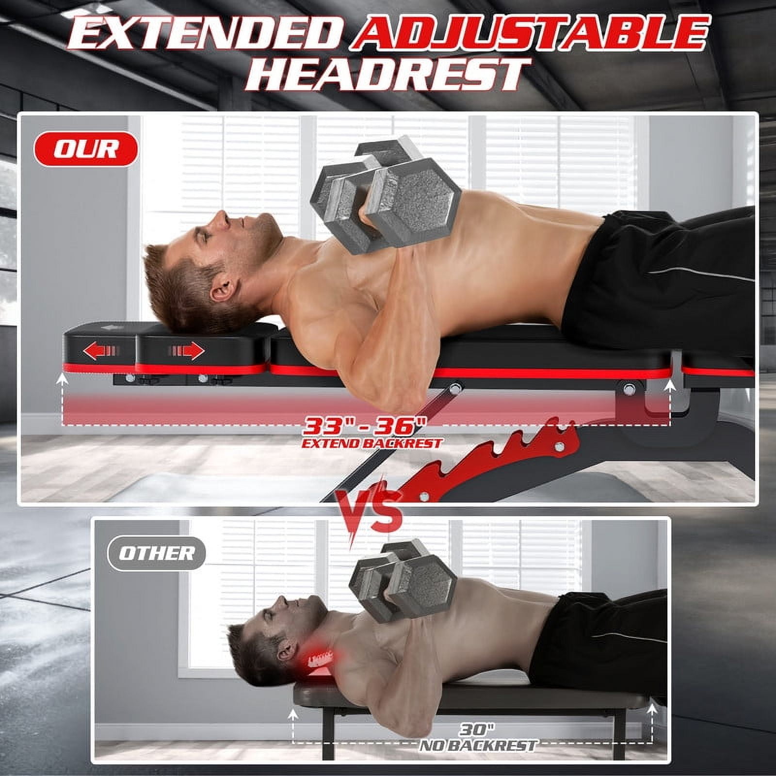 Adjustable Weight Bench 1200LBs Capacity Full Body Workout Multi-Purpose Foldable Incline Decline Workout Bench for Home Gym
