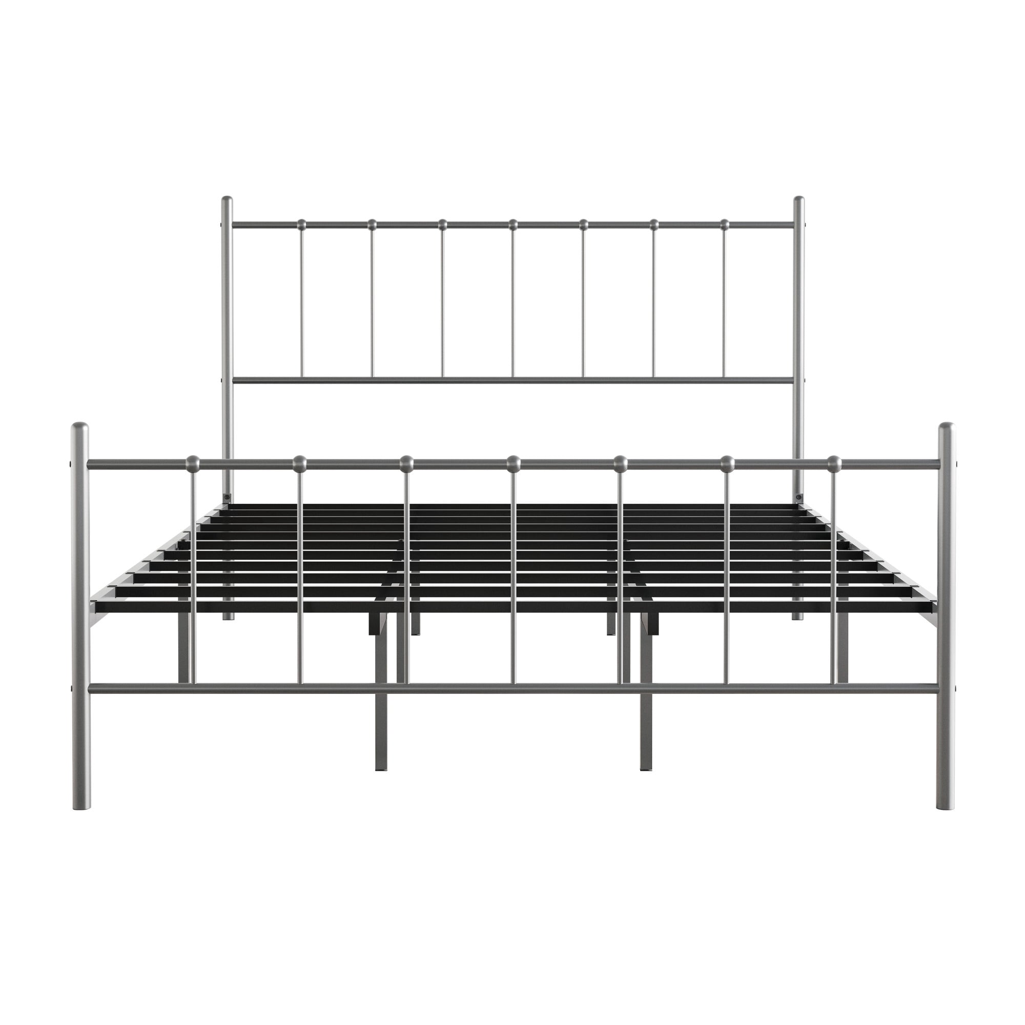 Home Design Calhoun Classic Queen Metal Bed, Sturdy Platform Frame with Decorative Headboard & Footboard, Sliver Gray