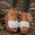 thumbnail image 2 of Rokment Flower Platform Dress Slides Sandals for Women Bride Wedding Beach Boho Fashion Leather Open Toe Chunky Extra Wedges Slip on High Heels Summer Shoes White Size 7, 2 of 5