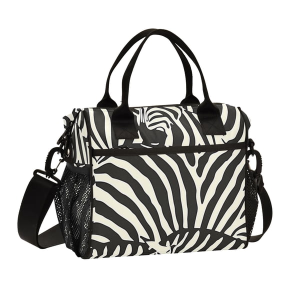 ALAZA Zebra Black Print Insulated Lunch Bag Reusable Tote Box Adjustable Shoulder Strap for Work Picnic
