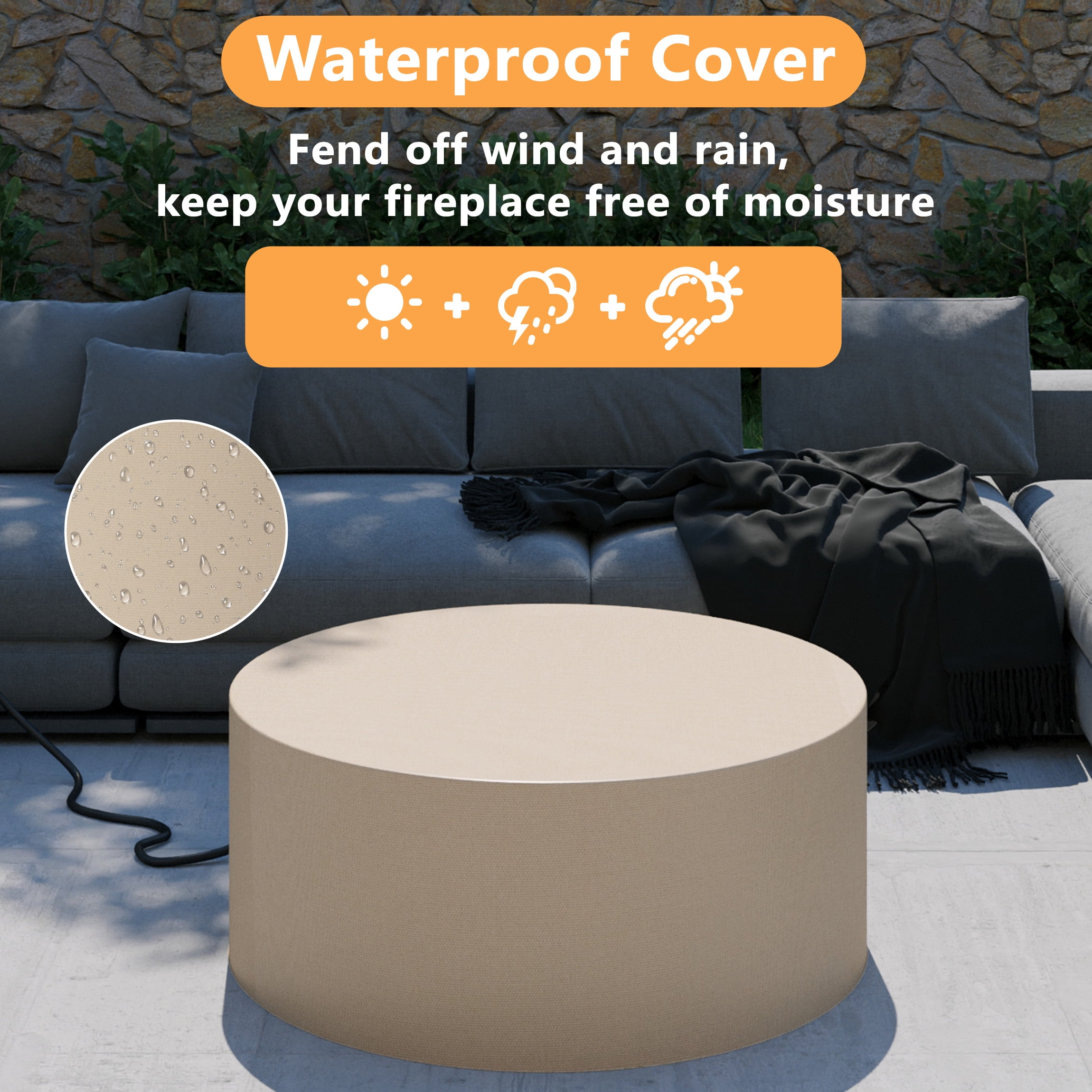 Wakeyard 32.5 inch Round Propane Fire Pit Table, 50000 BTU, Includes Lava Rock,Gray