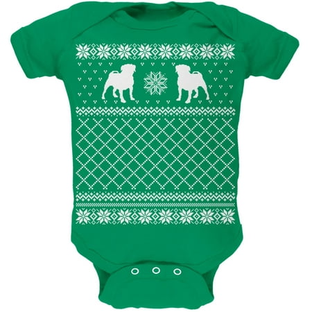 Pug Ugly Christmas Sweater Green Soft Baby One