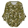 thumbnail image 5 of Autumn Leaves Camouflage Women's V-Neck Blouse With 3/4 Ruffled Bell Sleeves Casual Top Ladies Blouses, 5 of 7