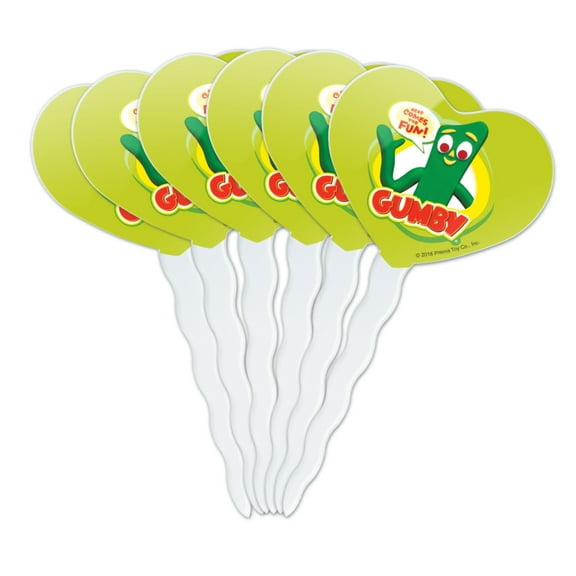 Gumby Logo Here Comes the Fun Heart Love Cupcake Picks Toppers Decoration Set of 6