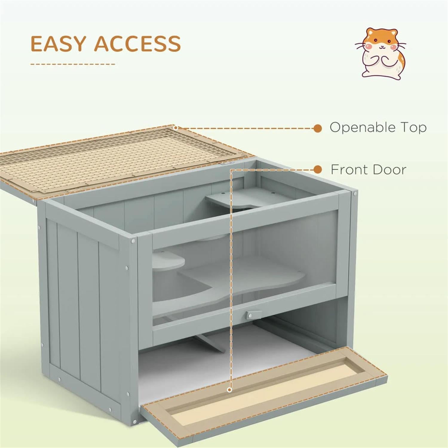 Kadyn 23" Wooden Hamster Cage with Openable Top, Door, Shelf, Ladder, 2-Level Small Animal Habitats for Guinea Pig Cages, Gray