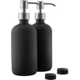 thumbnail image 1 of Botellas de vidrio negro de 16 onzas con bombas de acero inoxidable (paquete de 2); Boston redondo con revestimiento negro, loción, cuidado de manos y dispensadores de jabón, 1 of 9