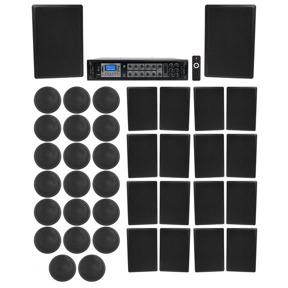 Rockville 6-Zone Amp 20) 6" Black Ceiling 18) Wall Restaurant/Bar/Cafe Speakers
