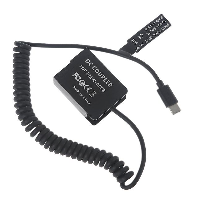 C Batería simulada tipo c a Dmw Dcc8 para adaptador de corriente de cámara G5 G6 G7 G80 G81 G85
