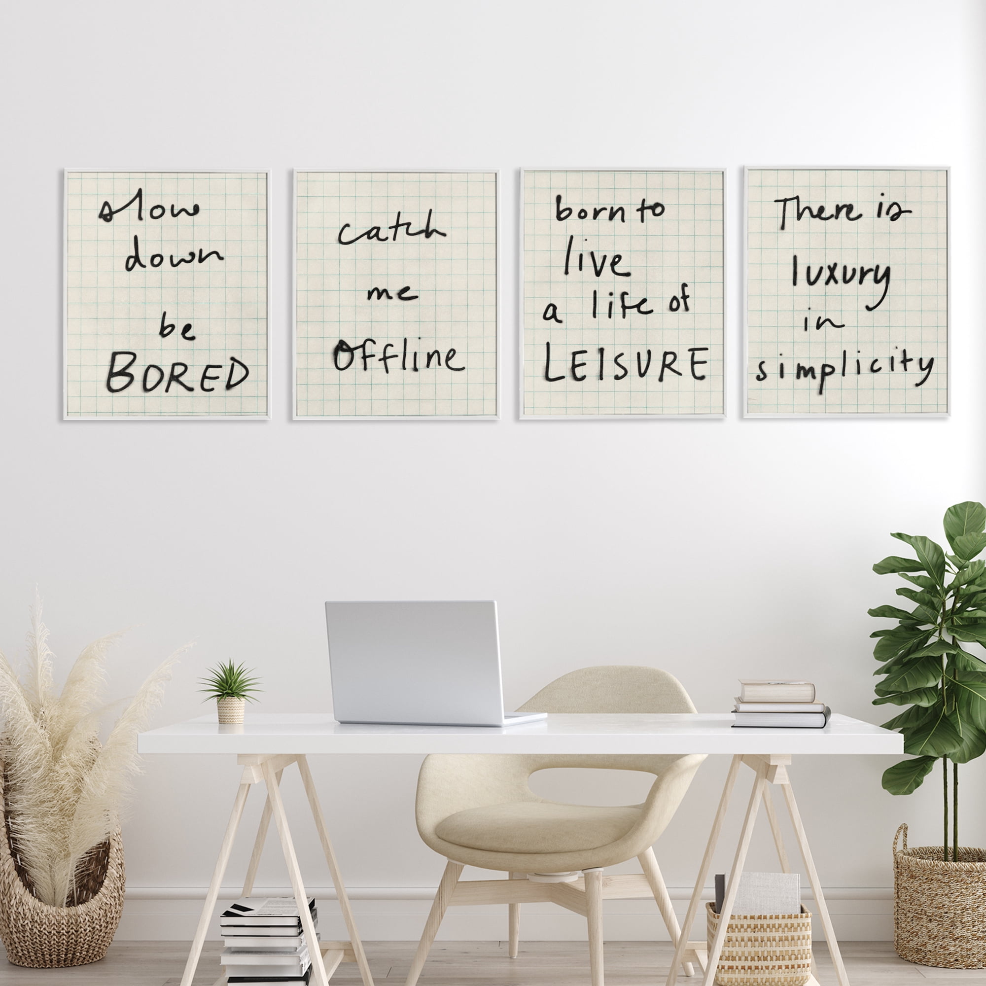 Stupell Industries Bored Scrawl Sayings 4 Piece White Framed Giclee Art Set, design by Victoria Barnes