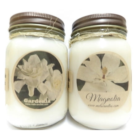 100 Hr Soy Candle - Combo Set Gardenia and Magnolia Set of Two 16oz Country Jar All Natural Soy Candles- Approximate Burn Time 144 Hours Each