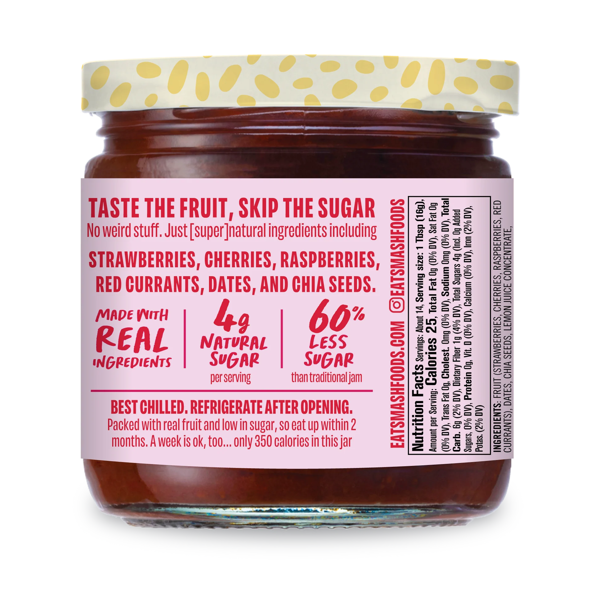 Smash Foods, Very Berry Superfood Jam, No Sugar Added, Low-Calorie, Vegan (1 Jar) 8oz