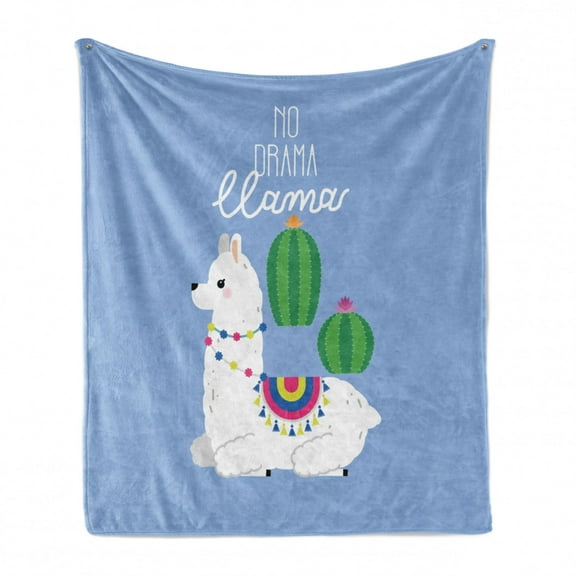 Saying Soft Flannel Fleece Throw Blanket, Funny No Drama Llama Lettering with Cactus and Animal, Cozy Plush for Indoor and Outdoor Use, 50" x 60", Multicolor, by Ambesonne