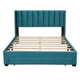 thumbnail image 3 of Leumius Queen Size Platform Bed with A Storage Drawer,Velvet Upholstered Bed Frame with Wingback Vertical Channel Tufted Headboard,Blue, 3 of 8