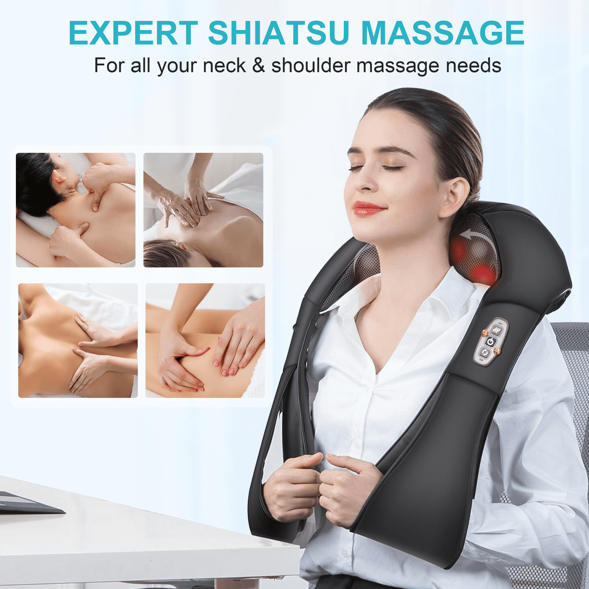 ALLJOY Shiatsu Shoulder Neck Massager with Heating, Deep Tissue 3D Kneading Massager, Use at Home, Car, Office (Black)