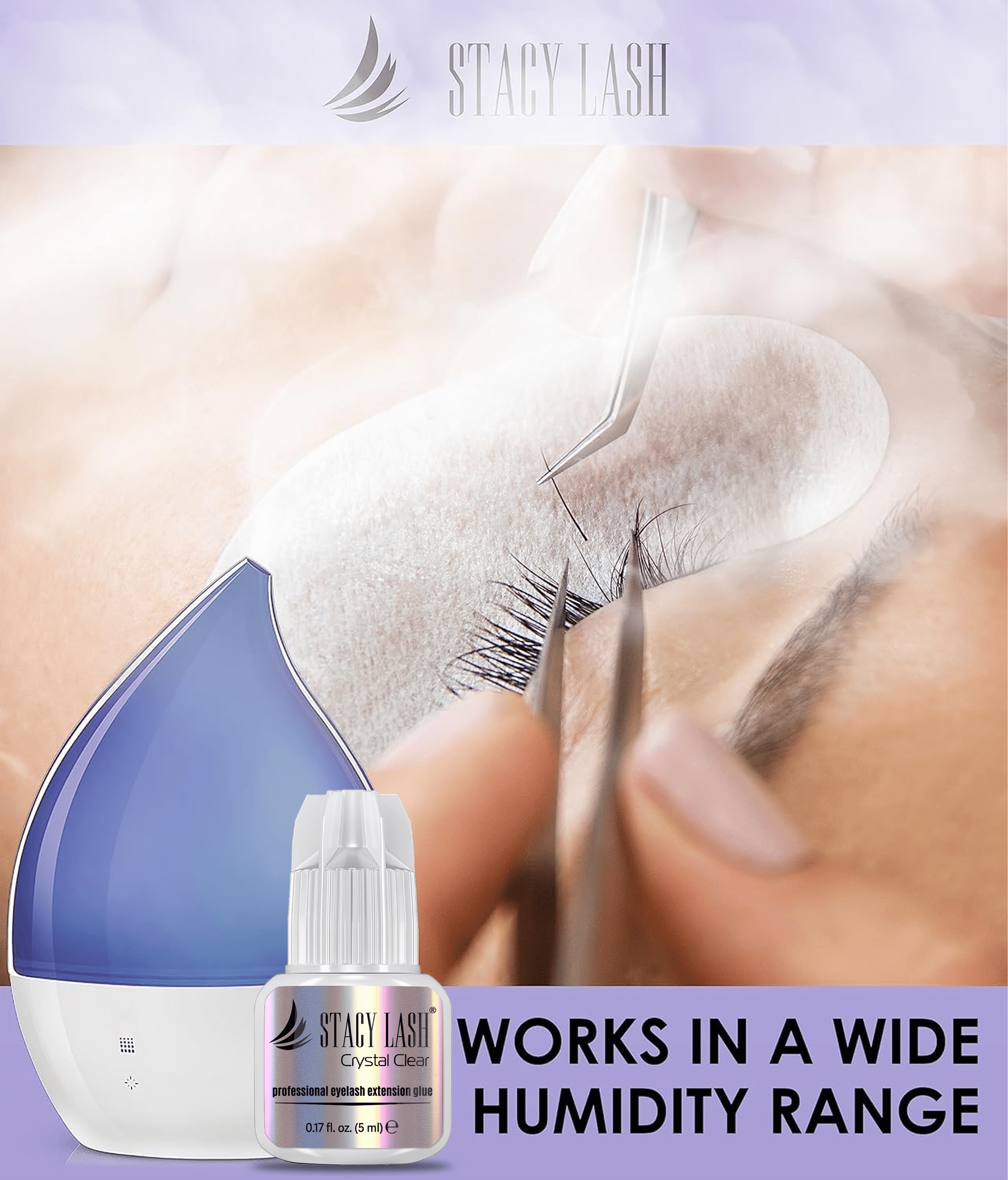 Stacy Lash Crystal Clear Adhesive (0.17fl.oz / 5ml) / Cyanoacrylate Eyelash Extension Glue / Transparent and Carbon Black Free Formula / Professional Use Only