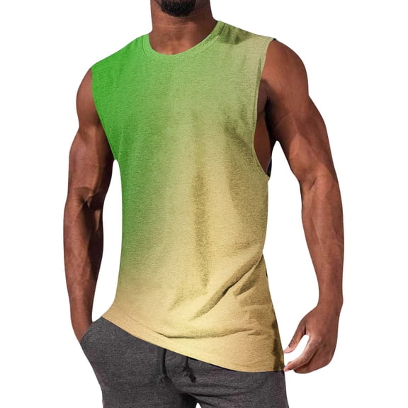 Gamivast Mens Sleeveless Shirts Dip Dye Gradient Look Casual Shirts Round Neck Loose Fit T-Shirts Soft Comfortable Summer Daily Wear Vest