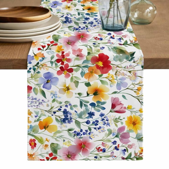 Leaf Flower Table Runner, Plant Floral Garden Leaf Spring Summer Washable Cotton Linen Table Runners 72 Inches Long, Dresser Scarf Runner for Dining/Coffee/Kitchen/TV Stands/Cabinets 13''x72''