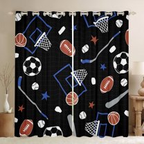 Castle Fairy Teens Basketball Soccer Football Blackout Curtains Set of 2 (52x84 Each),Geometric Plaid Window Curtains,Sport Gamer Curtains and Drapes,Microfiber Bedroom Decor