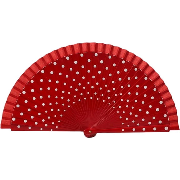 Byfri Red Spanish Double-Sided Dot Folding Hand Fan Vintage Style for Dance Photo Prop 9.06inch