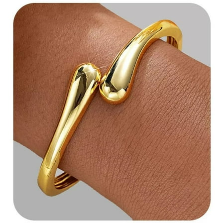 Chunky Gold Bangle Bracelets for Women, 14K Gold Plated Twisted Hinged Stackable Cuff Bracelet Jewelry Gifts