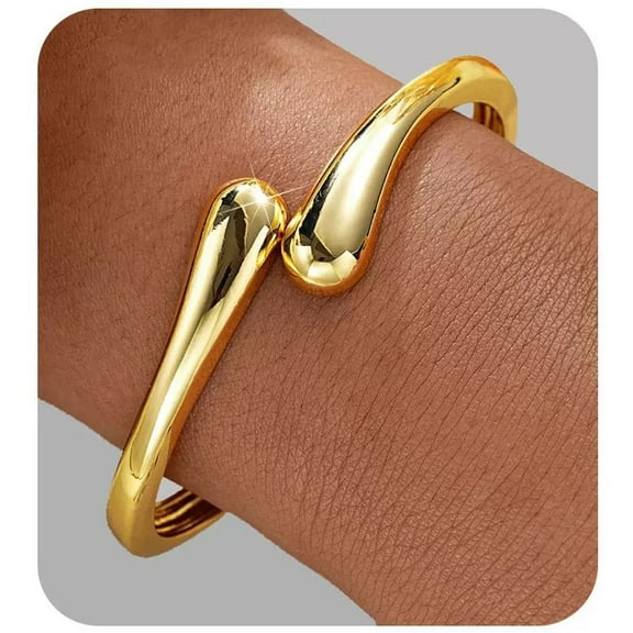 Chunky Gold Bangle Bracelets for Women, 14K Gold Plated Twisted Hinged Stackable Cuff Bracelet Jewelry Gifts