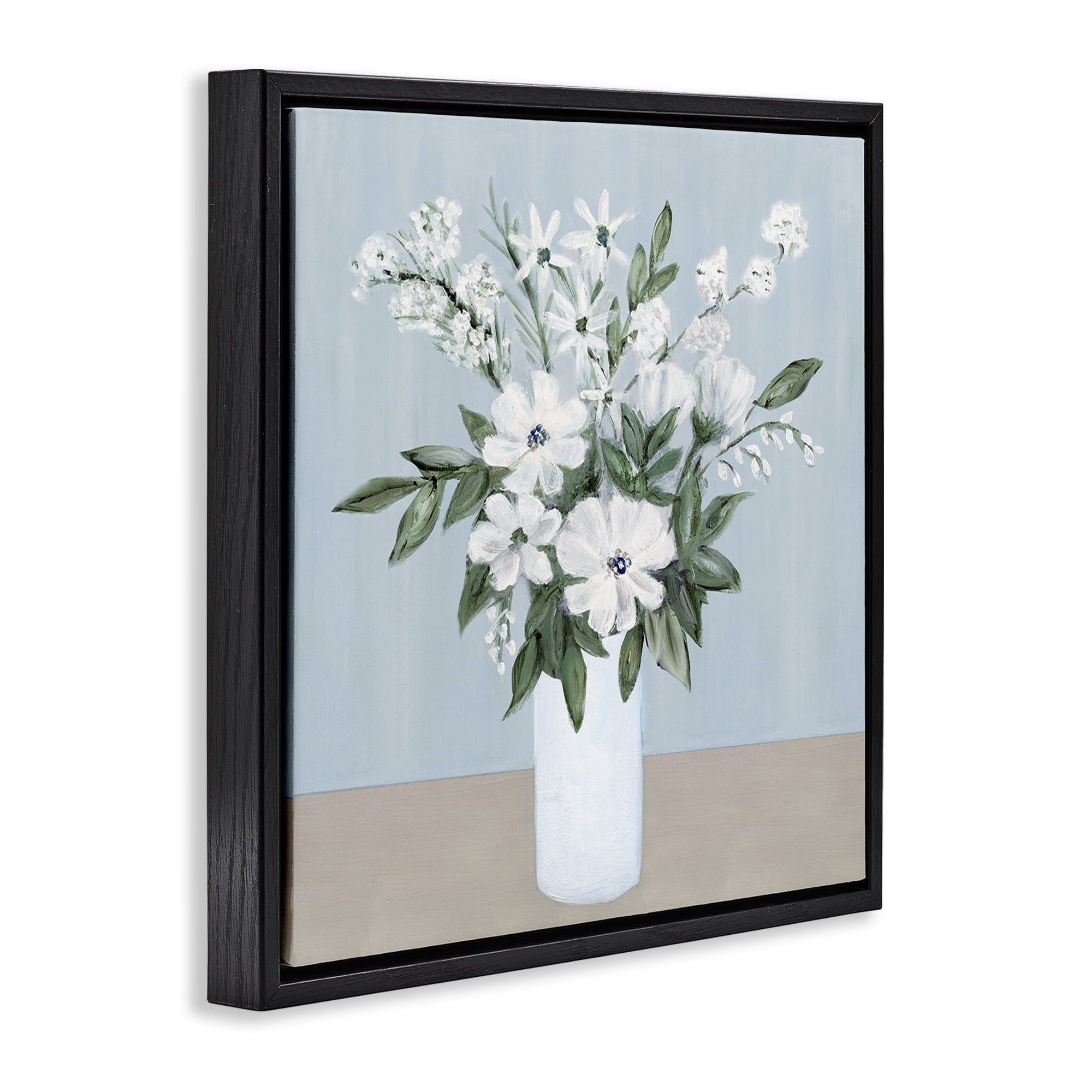 Stupell Industries Mixed White Blooms on Blue Black Framed Floater Canvas Wall Art, design by Marilyn Dunlap