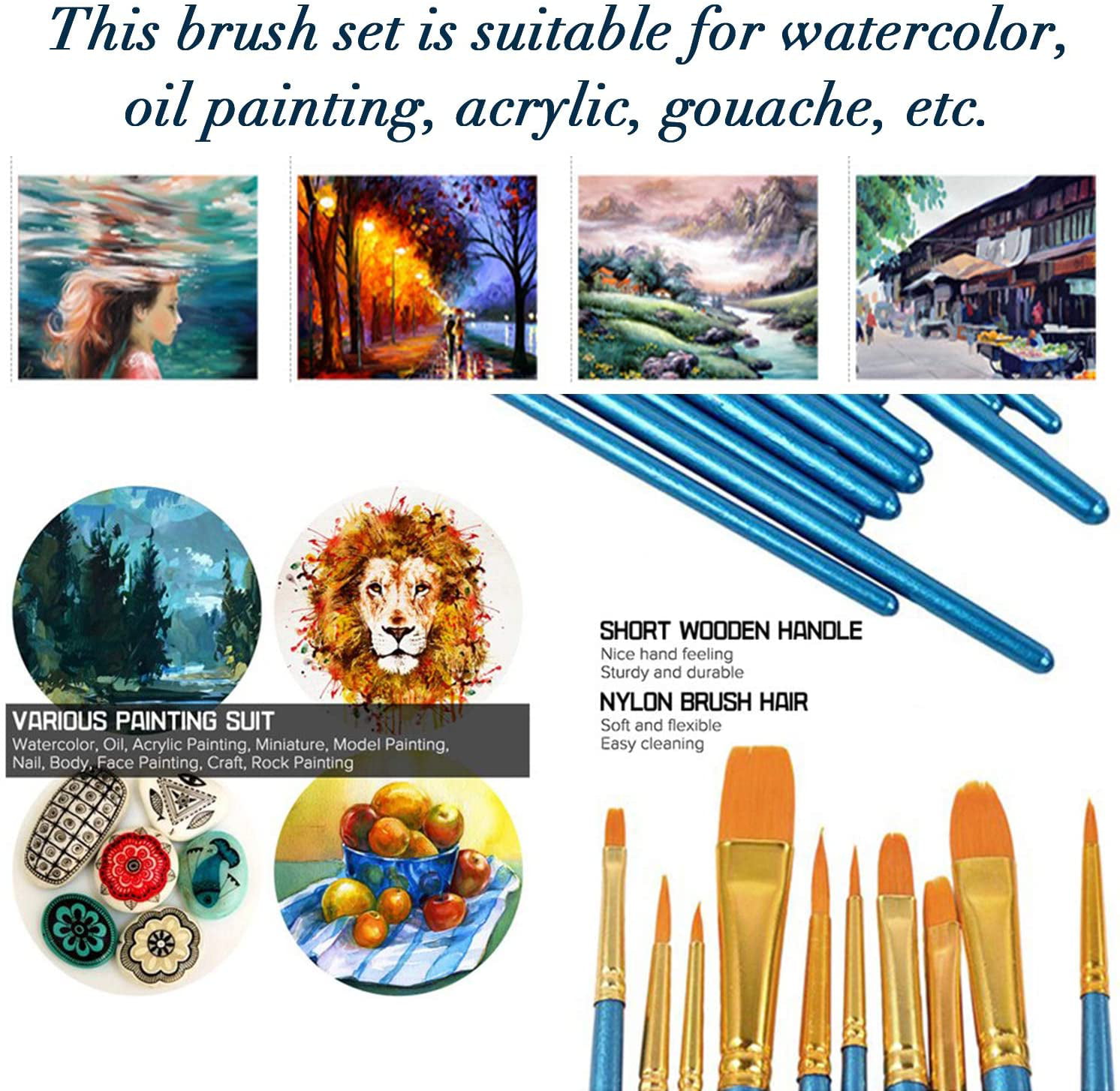 Soft Art Paint Brushes Set Perfect for Acrylic Watercolor Rock Painting ATORX 10 Pcs Paintbrushes High-grade Nylon Hair Brushes Easy to Clean and Use