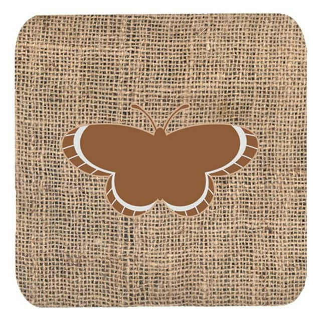 Butterfly Burlap and Brown Foam Coasters, Set - 4