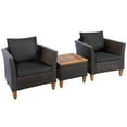 thumbnail image 2 of Costway 3PCS Patio Wicker Rattan Sofa Set Furniture Outdoor Acacia Wood Conversation, 2 of 8