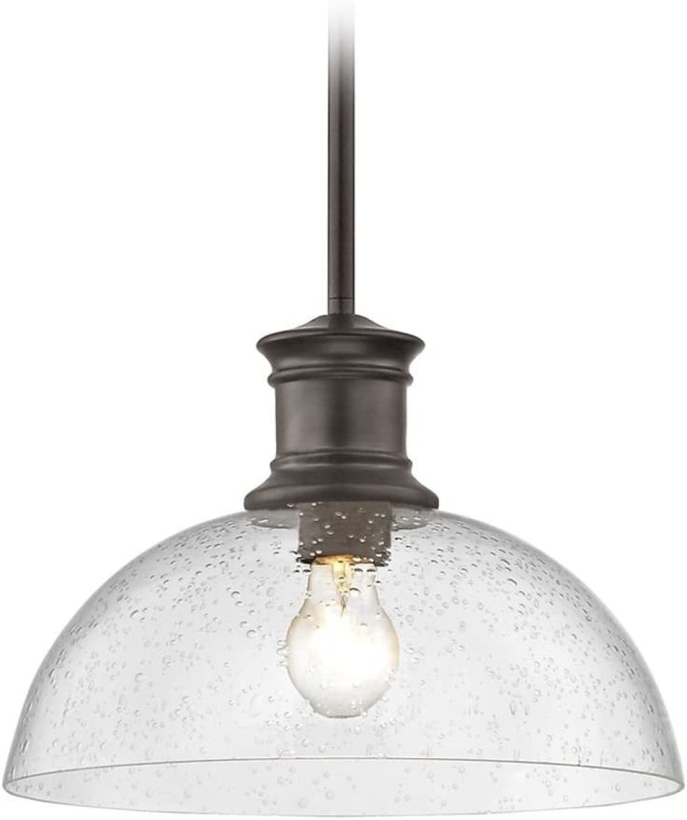 Industrial Seeded Glass Pendant Light Bronze 13Inch Wide
