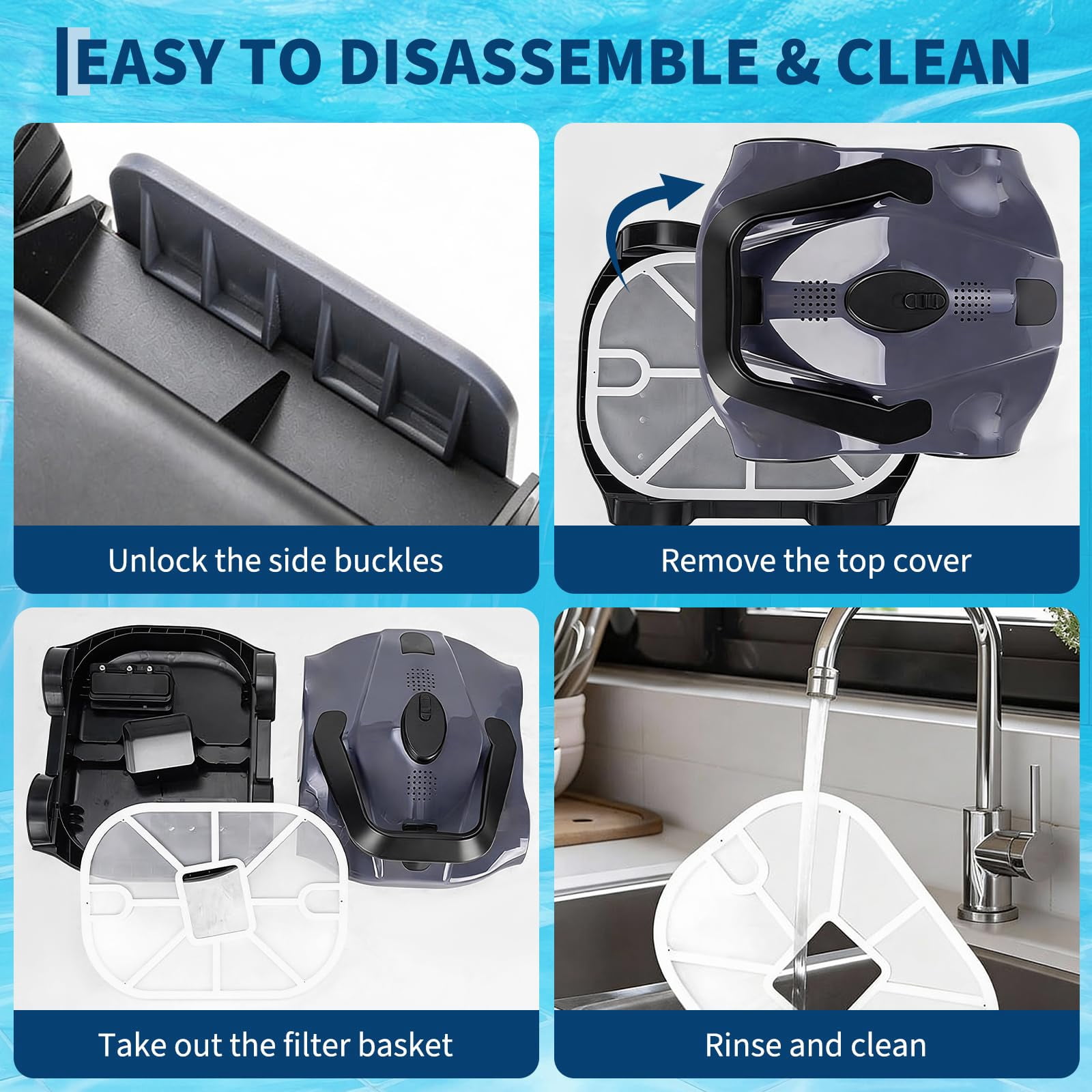 PYY Robotic Pool Cleaners Cordless Robotic Pool Cleaner for Above Ground Pools - 130 Min Runtime, Self-Charging, Cleans Up to 860 Sq Ft, Lightweight & Portable Design, Gray
