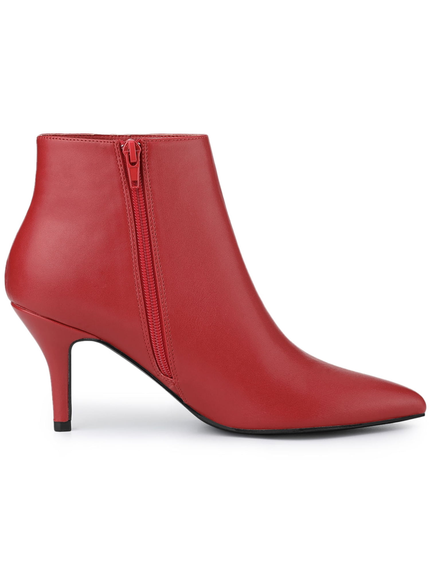 DARING DIVA Women's Pointed Toe Zipper Stiletto Heel Ankle Wrap Boots Red 10