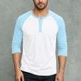 thumbnail image 2 of VSSSJ Mens Color Block Henley Shirt Long Sleeve Button Round Neck Raglan Shirt Fitness Gym Comfortable Athletic Workout T Shirt Tops Sky Blue XXXXL, 2 of 7