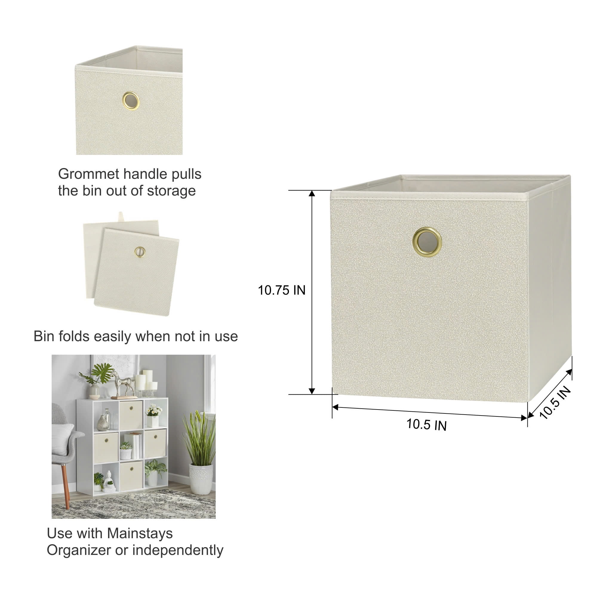 Mainstays Collapsible Fabric Cube Storage Bin, Beige Boucle