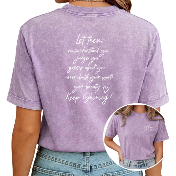 Giffimy Women's Purple Cursive Back Print Tee Vintage Washed T-Shirt Short Sleeve Relaxed Fit Top