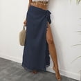 thumbnail image 2 of Boho Maxi Skirts for Women Summer Casual Solid Color Flowy Side Slit Swimwear Cover Up Long Skirt for Beach Vacation, 2 of 7