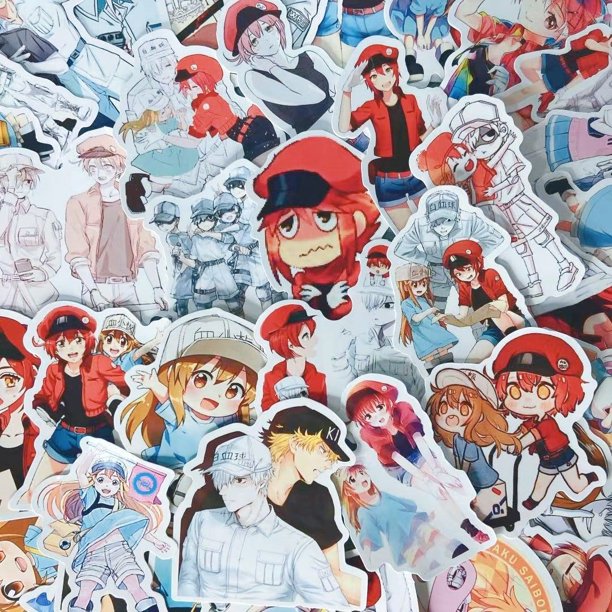 Pegatinas Cells At Works, vinilo impermeable, estilo anime, 50 unidades