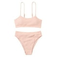 thumbnail image 1 of Women Two Piece Bathing Suits Ribbed Sports High Waisted Bikini Set Spaghetti Strap Swimsuit Tummy Control Swimwear, 1 of 4