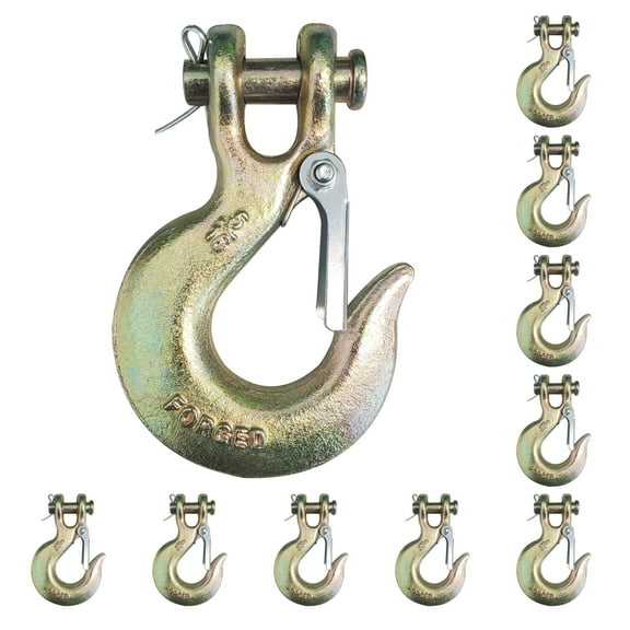 10 Pack Heavy Duty G70 5/16" Clevis Slip Hook w/ Safety Latch Flatbed Truck Trailer Transport Tow Chain Hook 4700 lbs WLL