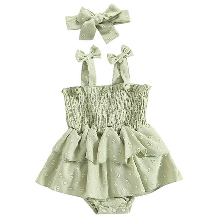 

B91xZ Baby Bodysuit Girls Sleeveless Solid Color Ruffles Romper Bodysuits with Headbands Outfits (Sizes 0-3 Months)