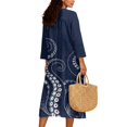 thumbnail image 2 of DISNIMO Women's Casual Maxi Dresses Octopus Printed Loose V Neck Dress Vacation 3/4 Sleeve Midi Dress Fashion Linen-Like Dresses, 4XL, 2 of 6