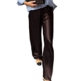 thumbnail image 2 of Womens Satin Elastic Waist Wide Leg Long Pants Brown S, 2 of 8
