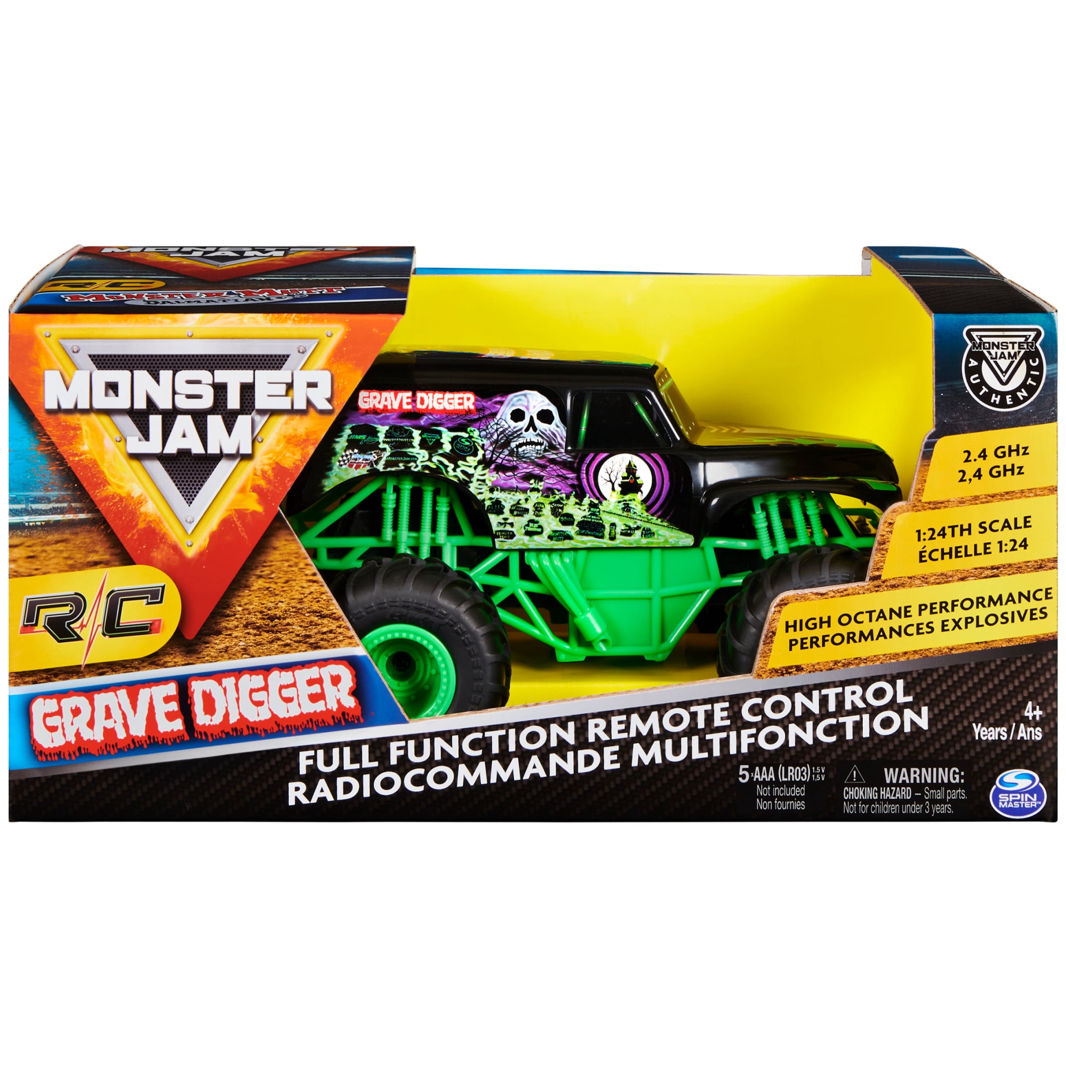 Monster Jam, Official Grave Digger Remote Control Monster Truck, 1:24 Scale, 2.4 GHz, for Ages 4 and up
