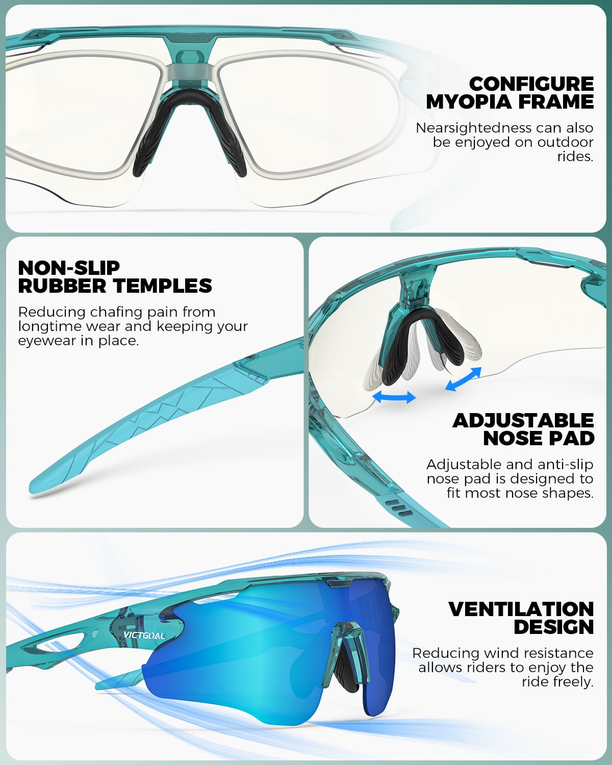 VICTGOAL Photochromic Cycling Glasses for Men Women, Clear Bike Glasses with UV400 Protection, Sports Running Sunglasses Goggles