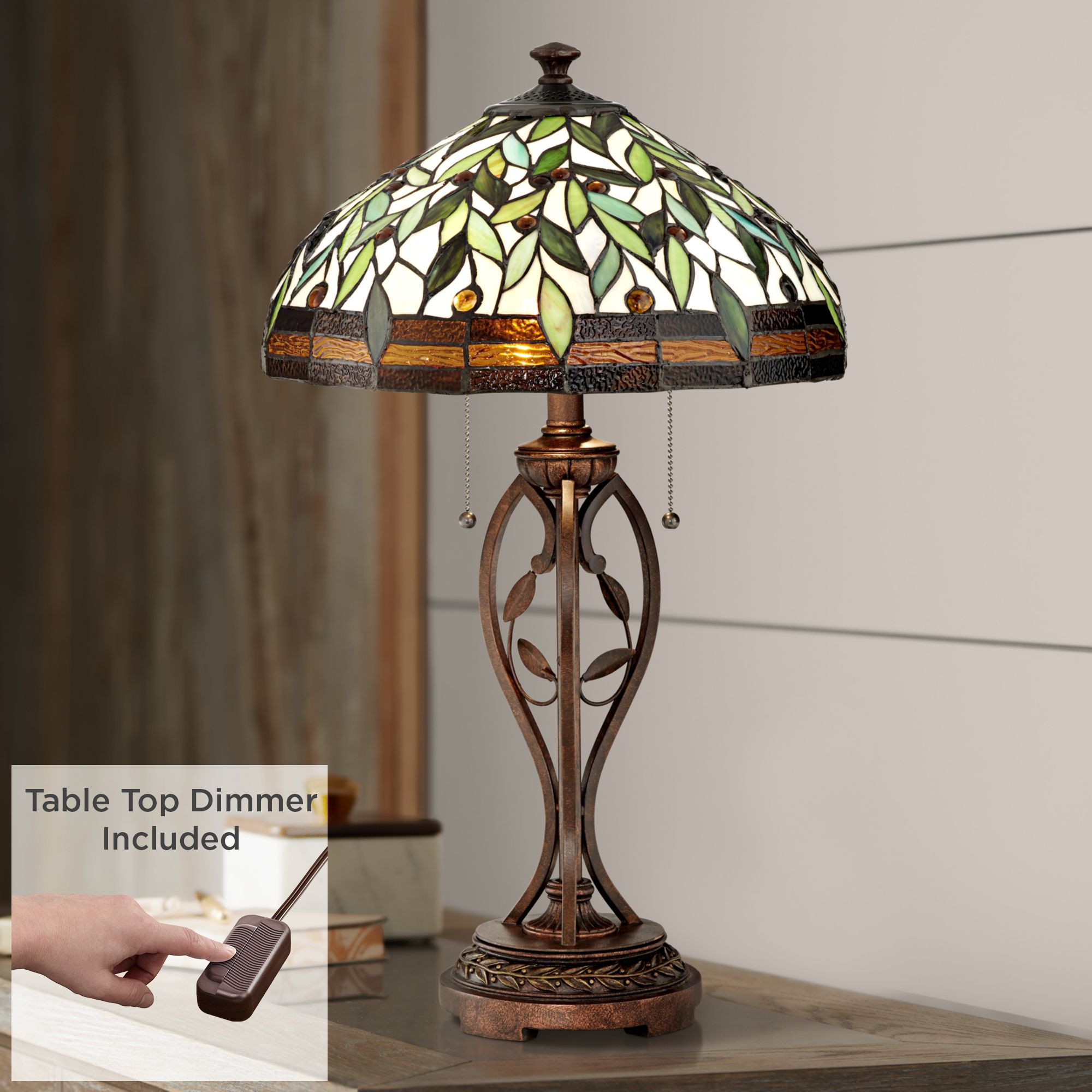 Robert Louis Tiffany Traditional Table Lamp with Table Top Dimmer 26